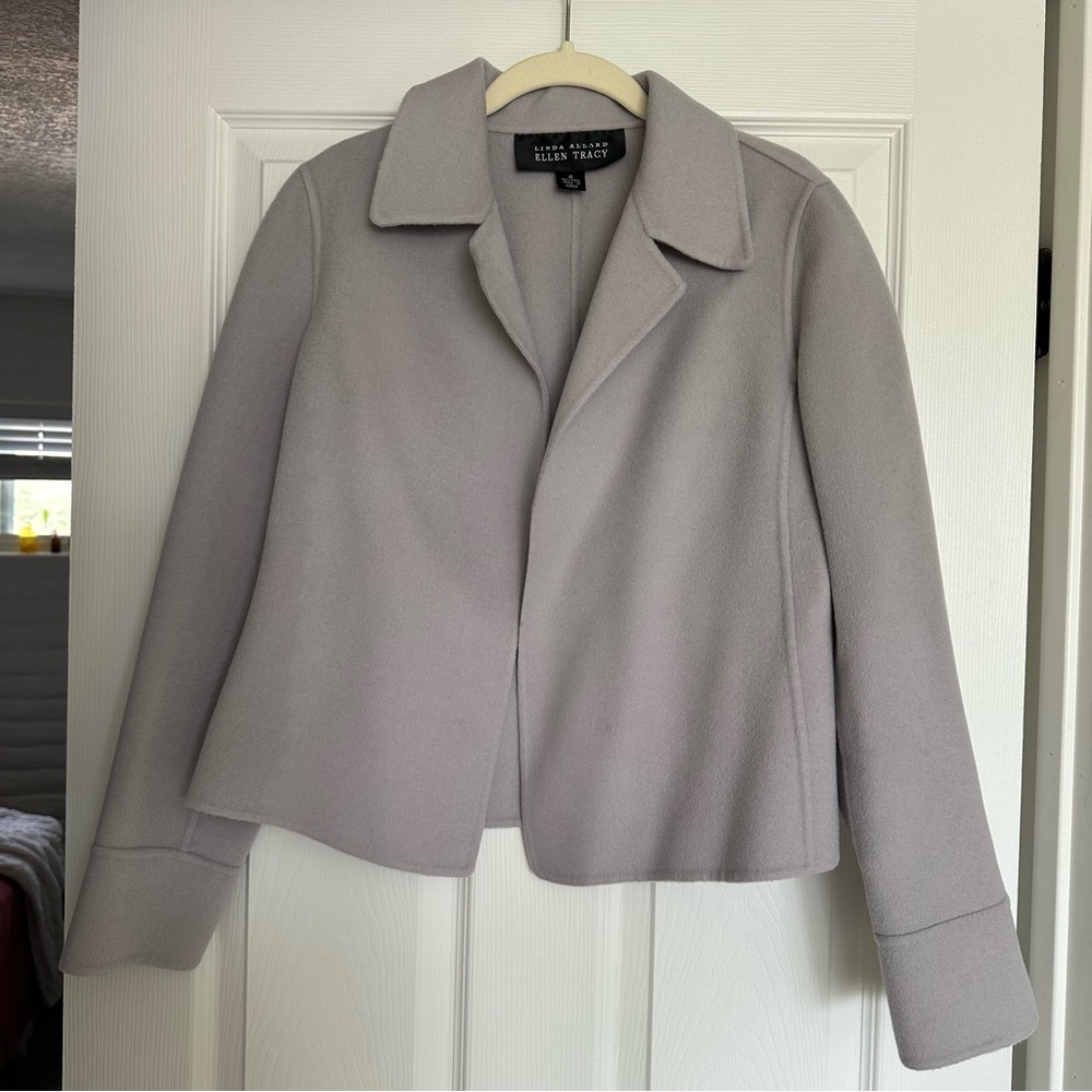 Linda Allard Ellen Tracy Wool Cropped Jacket Purple Gray Size 6
